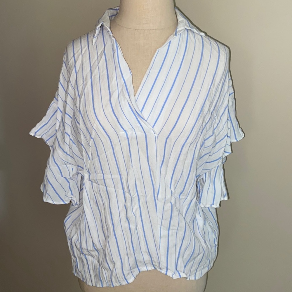 White and Blue Stripe Blouse